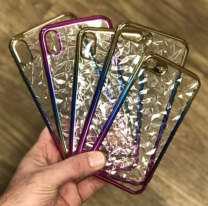 Silicone Case For iPhone X XS Rainbow Diamond Case Cover FoneFunShop   