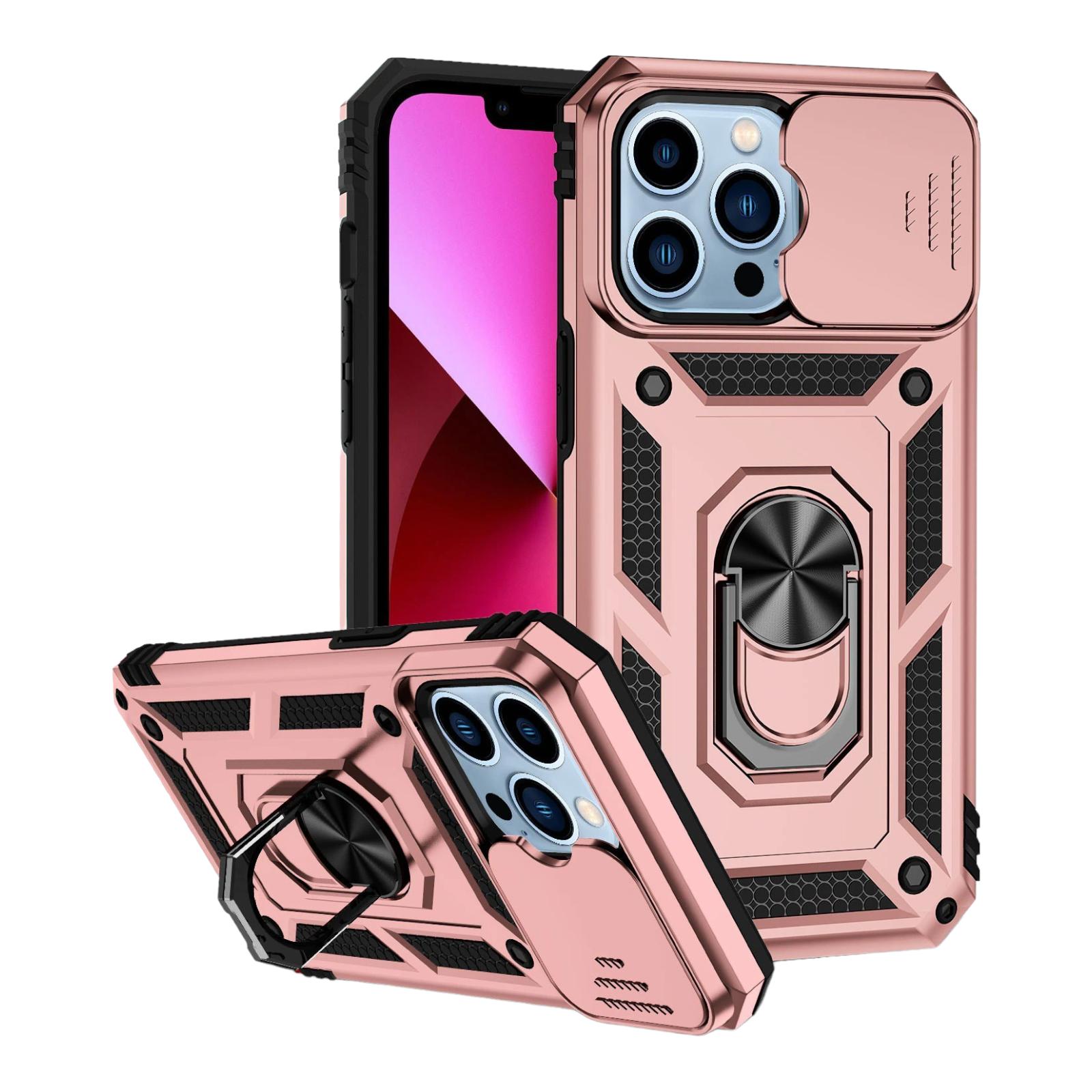 Case For iPhone 14 15 Pink Armoured With Ring Holder Stand Camera Shutter Case Cover FoneFunShop   