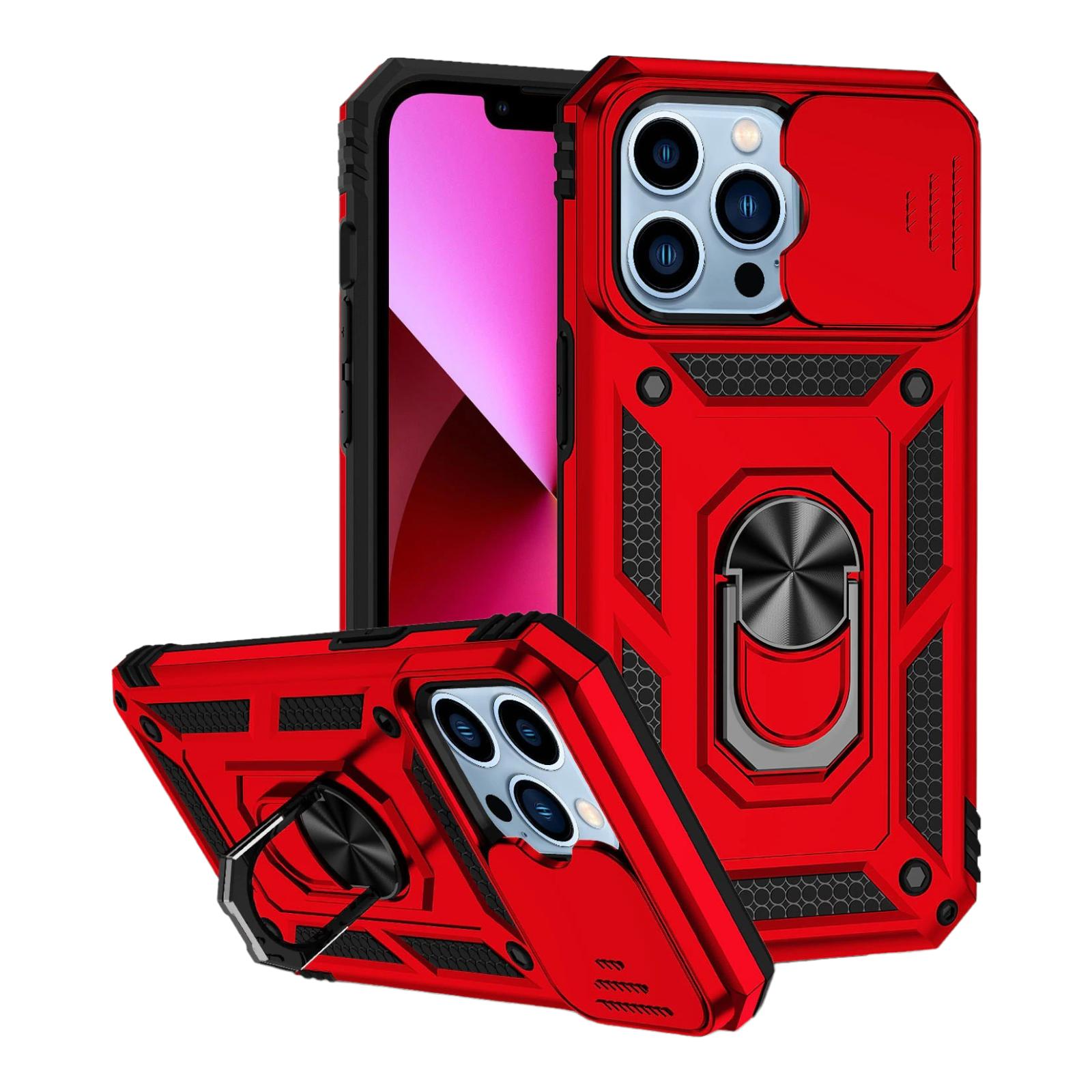 Case For iPhone 14 15 Red Armoured With Ring Holder Stand Camera Shutter Case Cover FoneFunShop   