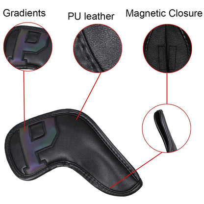 Golf Iron Head Covers With Magnetic Closure Gradient Black 10 Pcs Golf Accessorise FoneFunShop   