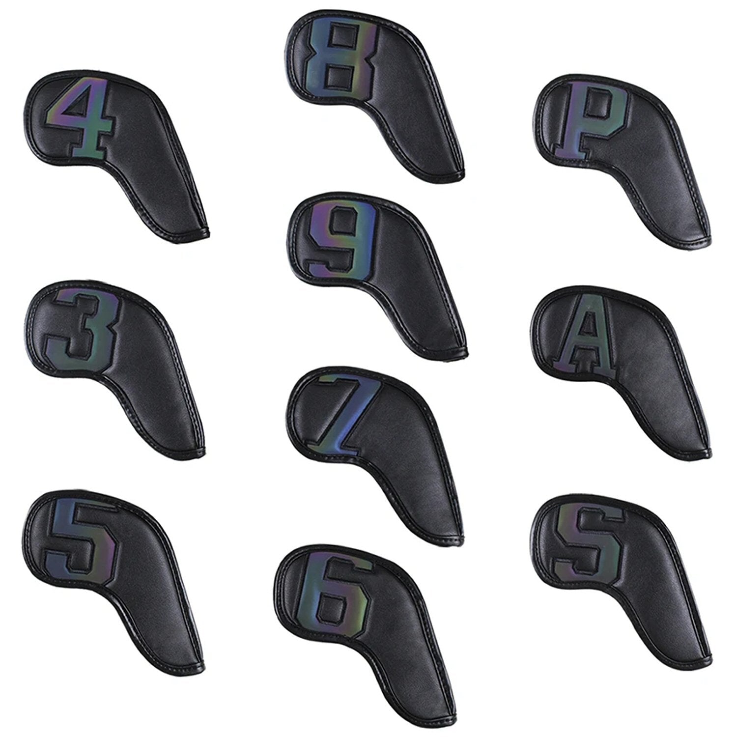 Golf Iron Head Covers With Magnetic Closure Gradient Black 10 Pcs Golf Accessorise FoneFunShop   