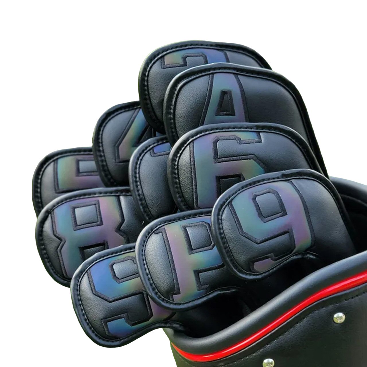 Golf Iron Head Covers With Magnetic Closure Gradient Black 10 Pcs Golf Accessorise FoneFunShop   