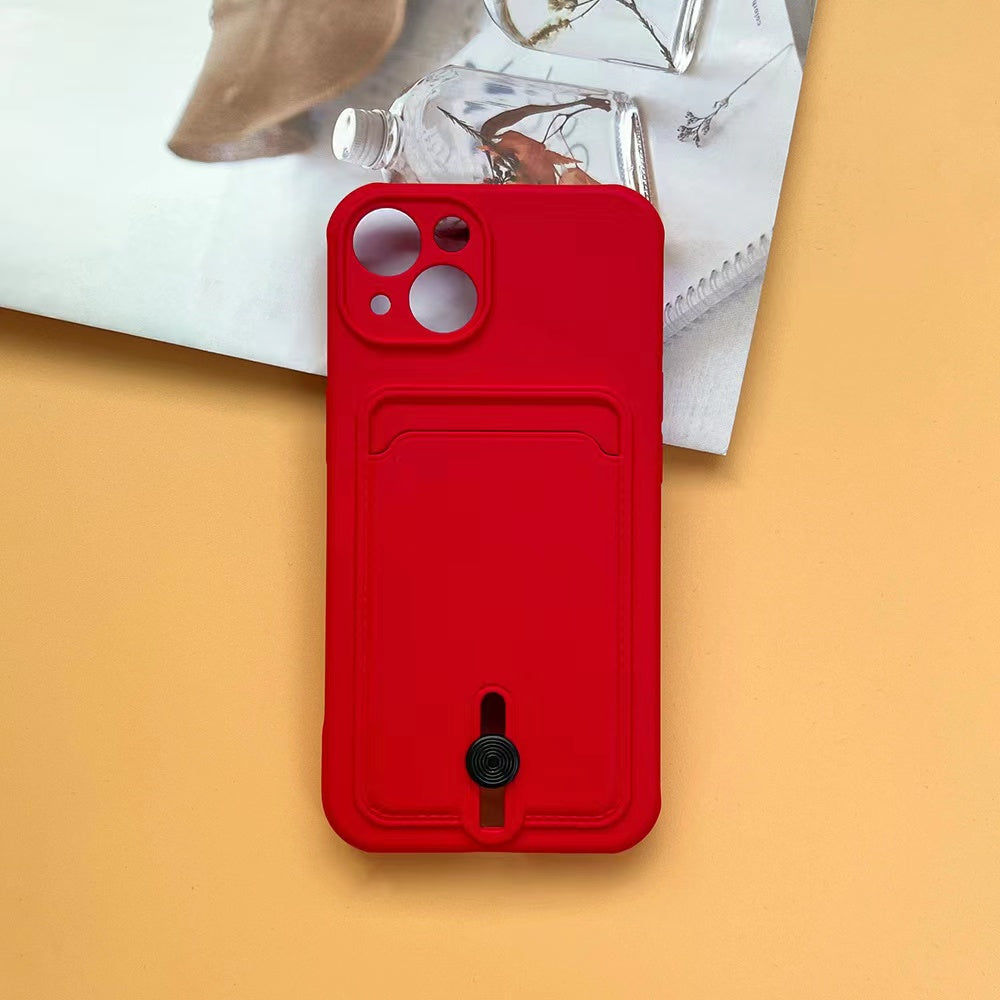 Case For iPhone 15 Silicone Card Holder Protection in Red Case Cover FoneFunShop   