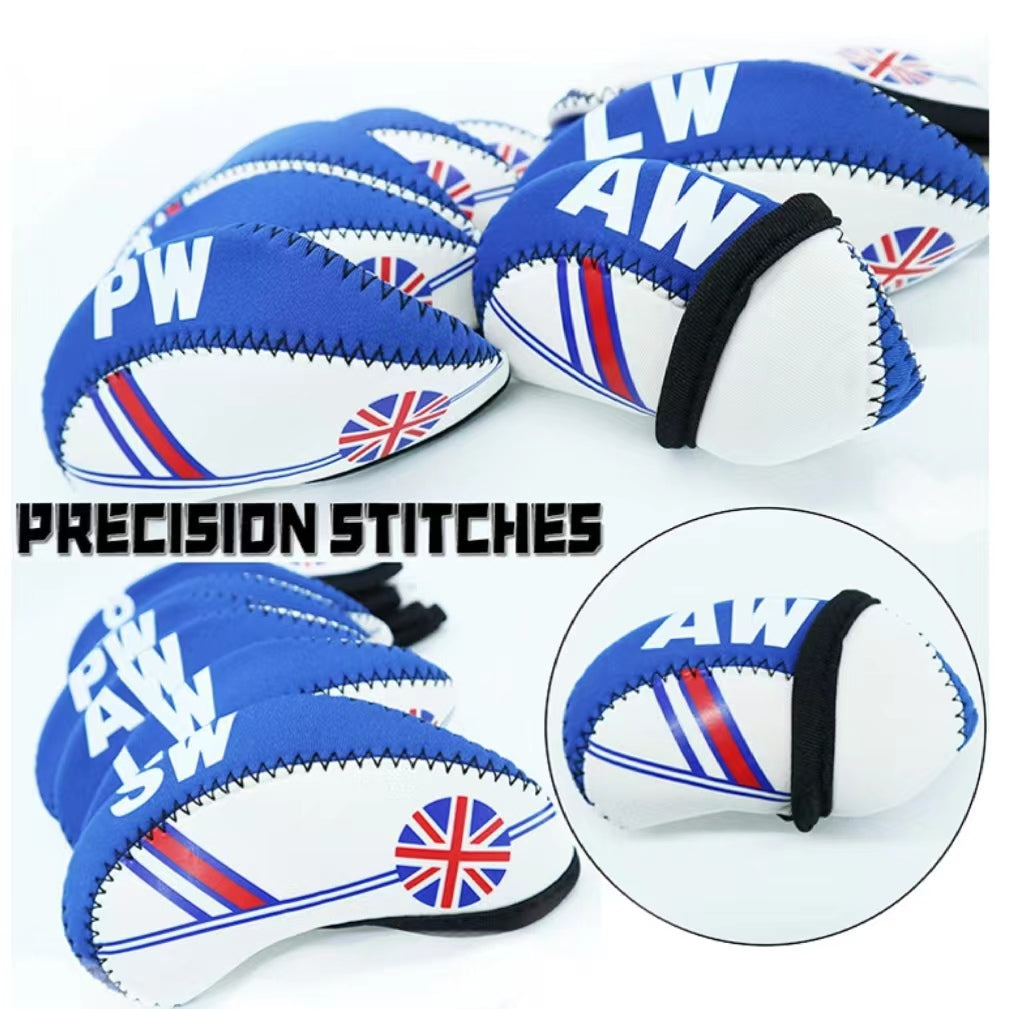 Golf Club Iron Head Covers Protector Headcover Set British in Black 10 Pcs Golf FoneFunShop   