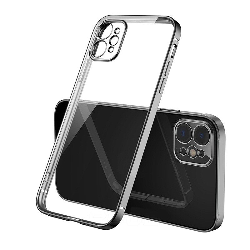 Case For iPhone 14 plus 15 plus Clear Silicone With Black Edge Case Cover FoneFunShop   