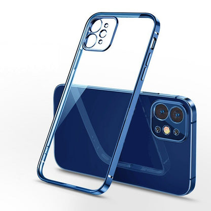 Case For iPhone 12 Pro Max Clear Silicone With Blue Edge Case Cover FoneFunShop   