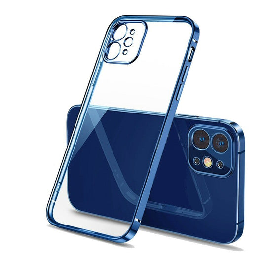 Case For iPhone 12 Pro Max Clear Silicone With Blue Edge Case Cover FoneFunShop   