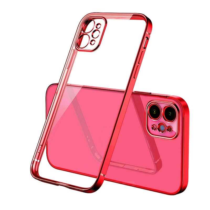 Case For iPhone 12 Pro Max Clear Silicone With Red Edge Case Cover FoneFunShop   