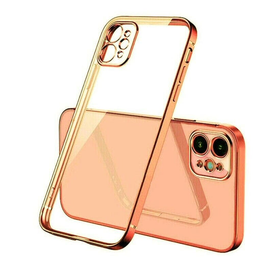 Case For iPhone 12 Pro Clear Silicone With Rose Gold Edge Case Cover FoneFunShop   