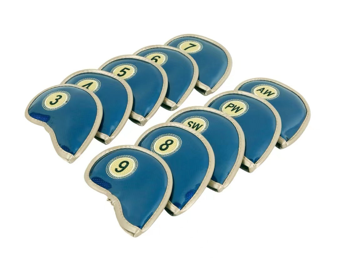 Leather Golf Club Headcovers Irons Set 10 Pcs Club Iron Head Covers in Blue Golf FoneFunShop   