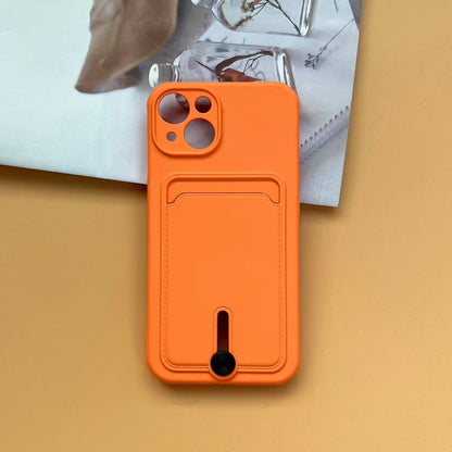 Case For iPhone 15 Silicone Card Holder Protection in Orange Case Cover FoneFunShop   