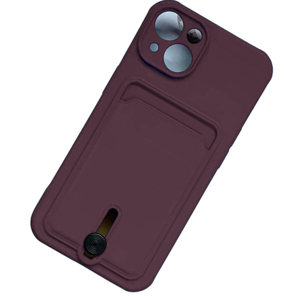 Silicone Card Holder Protection Case For iPhone 15 Plus in Plum Case Cover FoneFunShop   