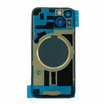 Glass Back For iPhone 14 Yellow Battery Door Camera Lens Bezel Magnetism Ring + Metal Plate Plain Without Logo Battery FoneFunShop   