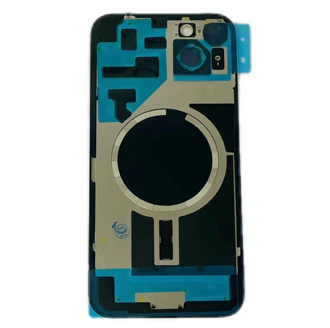 Glass Back For iPhone 14 Plus Blue Battery Door Camera Lens Bezel Magnetism Ring + Metal Plate Plain Without Logo Battery FoneFunShop   