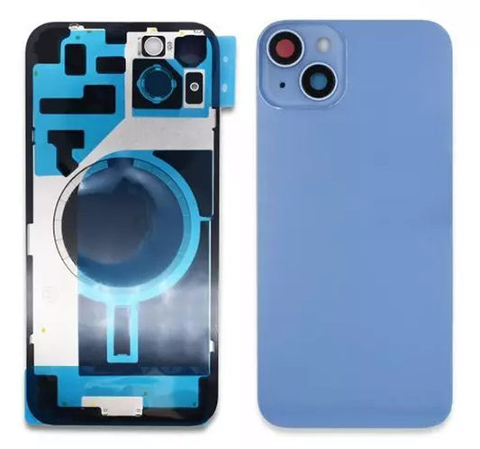 Glass Back For iPhone 14 Plus Blue Battery Door Camera Lens Bezel Magnetism Ring + Metal Plate Plain Without Logo Battery FoneFunShop   