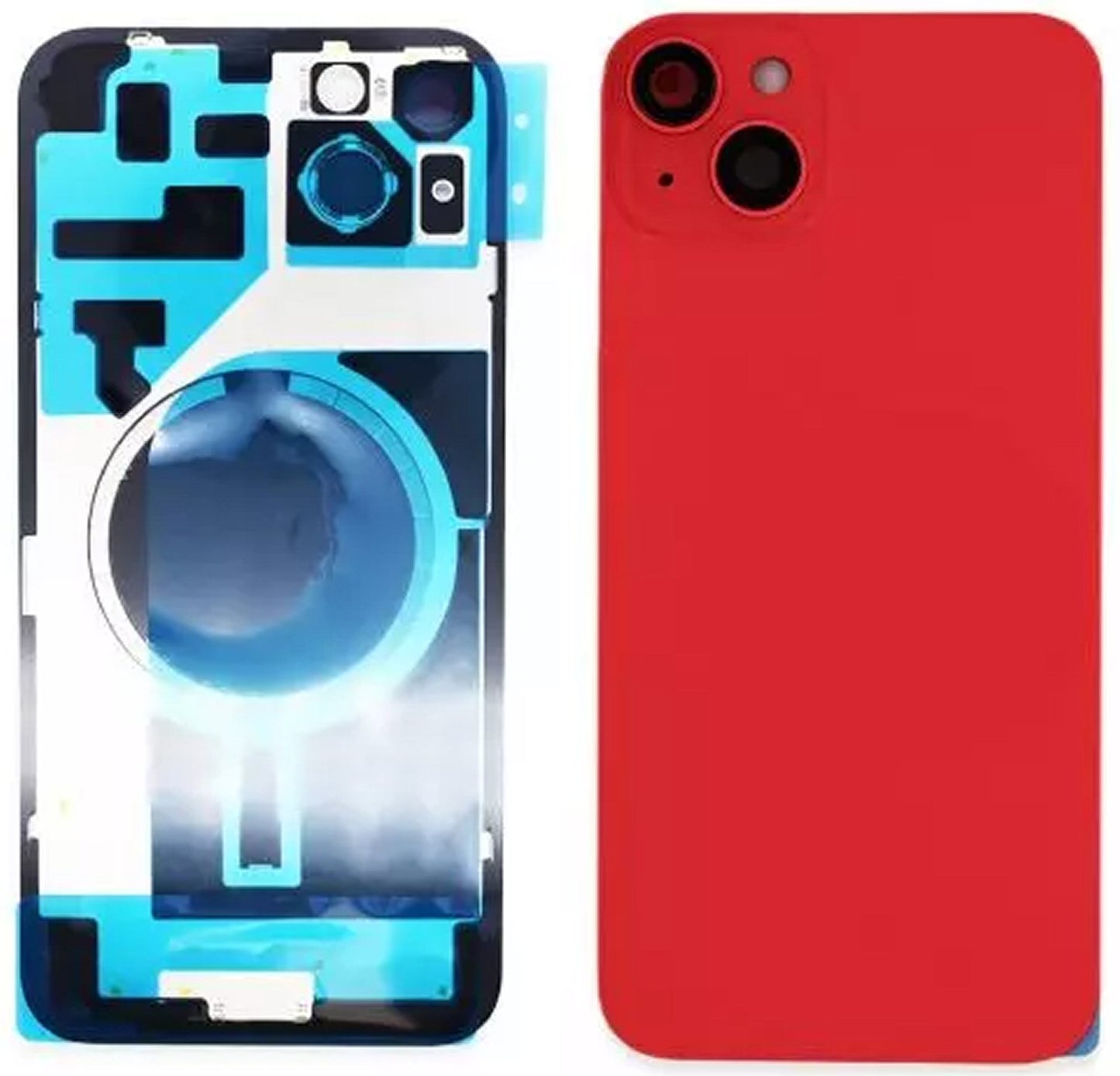 Glass Back For iPhone 14 Plus Red Battery Door Camera Lens Bezel Magnetism Ring + Metal Plate Plain Without Logo Battery FoneFunShop   