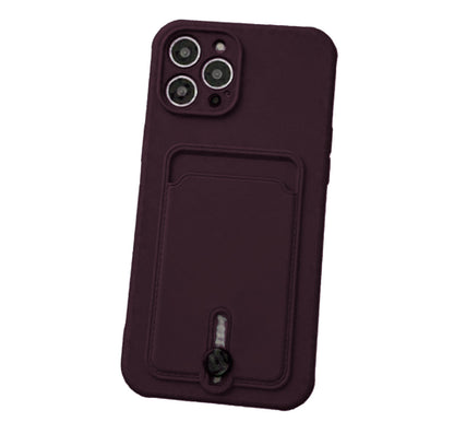 Case For iPhone 15 Pro Silicone Card Holder Protection in Plum Case Cover FoneFunShop   