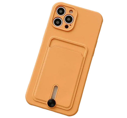 Silicone Card Holder Protection Case For iPhone 15 Pro Max in Orange Case Cover FoneFunShop   