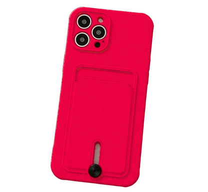 Silicone Card Holder Protection Case For iPhone 15 Pro Max in Pink Citrus Case Cover FoneFunShop   