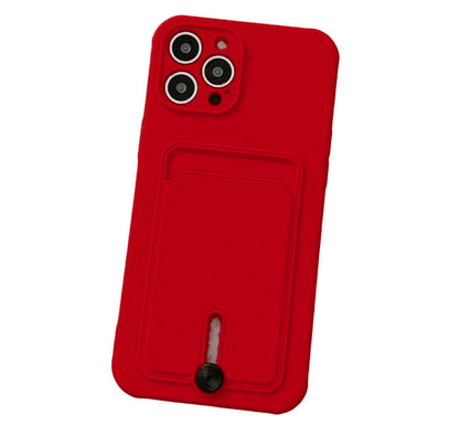 Silicone Card Holder Protection Case For iPhone 15 Pro Max in Red Case Cover FoneFunShop   