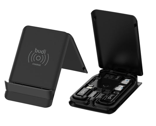 Budi 15W Wireless Charger Multi Functional Box with Phone Cable Adapters Black Cable FoneFunShop   