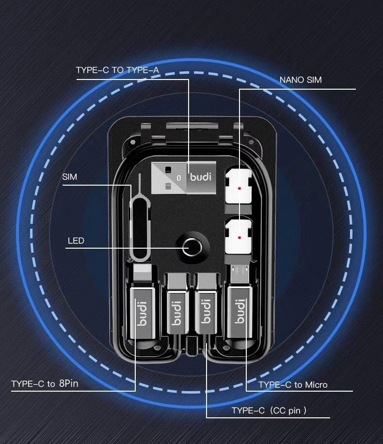 Budi 15W Wireless Charger Multi Functional Box with Phone Cable Adapters Black Cable FoneFunShop   