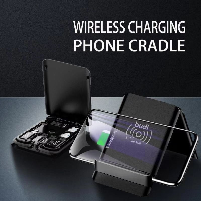 Budi 15W Wireless Charger Multi Functional Box with Phone Cable Adapters Black Cable FoneFunShop   