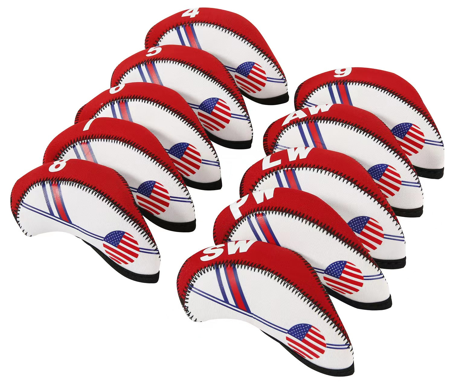 Golf Club Iron Head Covers Protector Headcover Set USA in Red 10 Pcs Golf FoneFunShop   