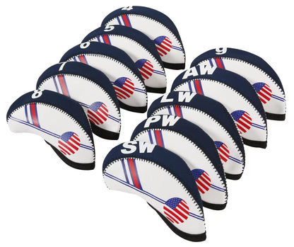 Golf Club Iron Head Covers Protector Headcover Set USA in Black 10 Pcs Golf FoneFunShop   