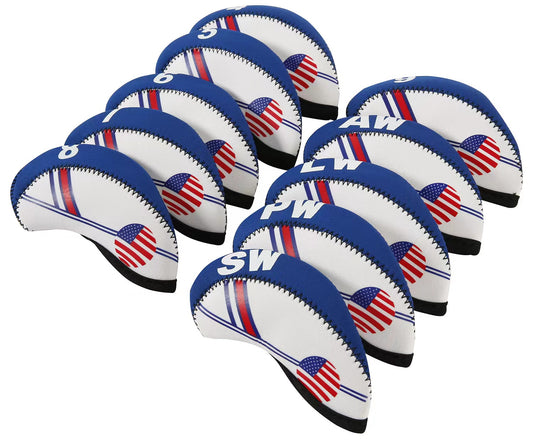 Golf Club Iron Head Covers Protector Headcover Set USA in Blue 10 Pcs Golf FoneFunShop   