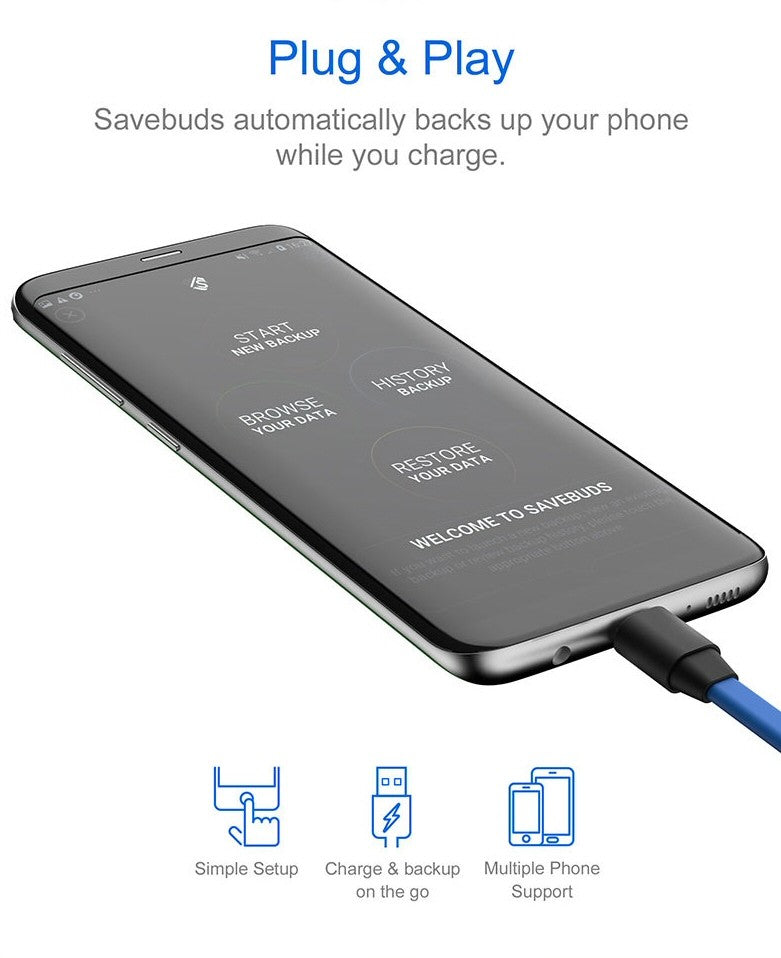 Smart Data Backup Cable Fast Charging Micro USB Connection SAVEBUDS Cable FoneFunShop   