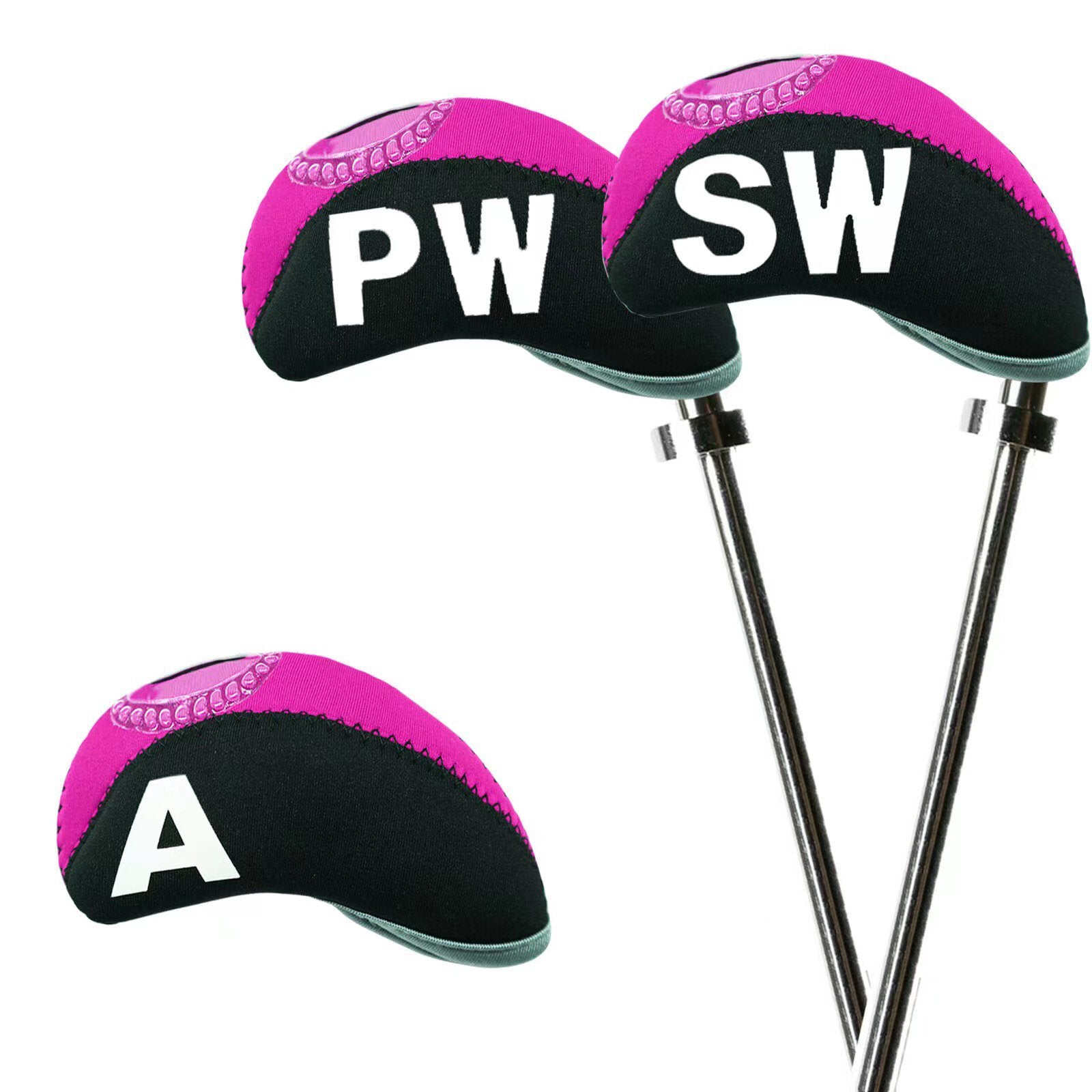 Golf Club Iron Head Covers Protector Headcover with window Set in Pink 10 Pcs Golf FoneFunShop   