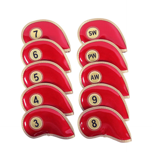 Leather Golf Club Headcovers Irons Set 10 Pcs Club Iron Head Covers in Red Golf FoneFunShop   