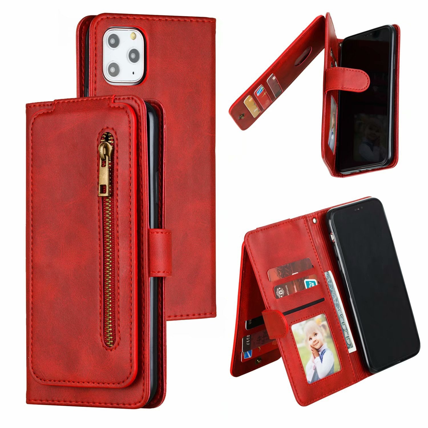 Flip Case For iPhone 13 Pro Max Wallet with Zip and Card Holder Red Case Cover FoneFunShop   