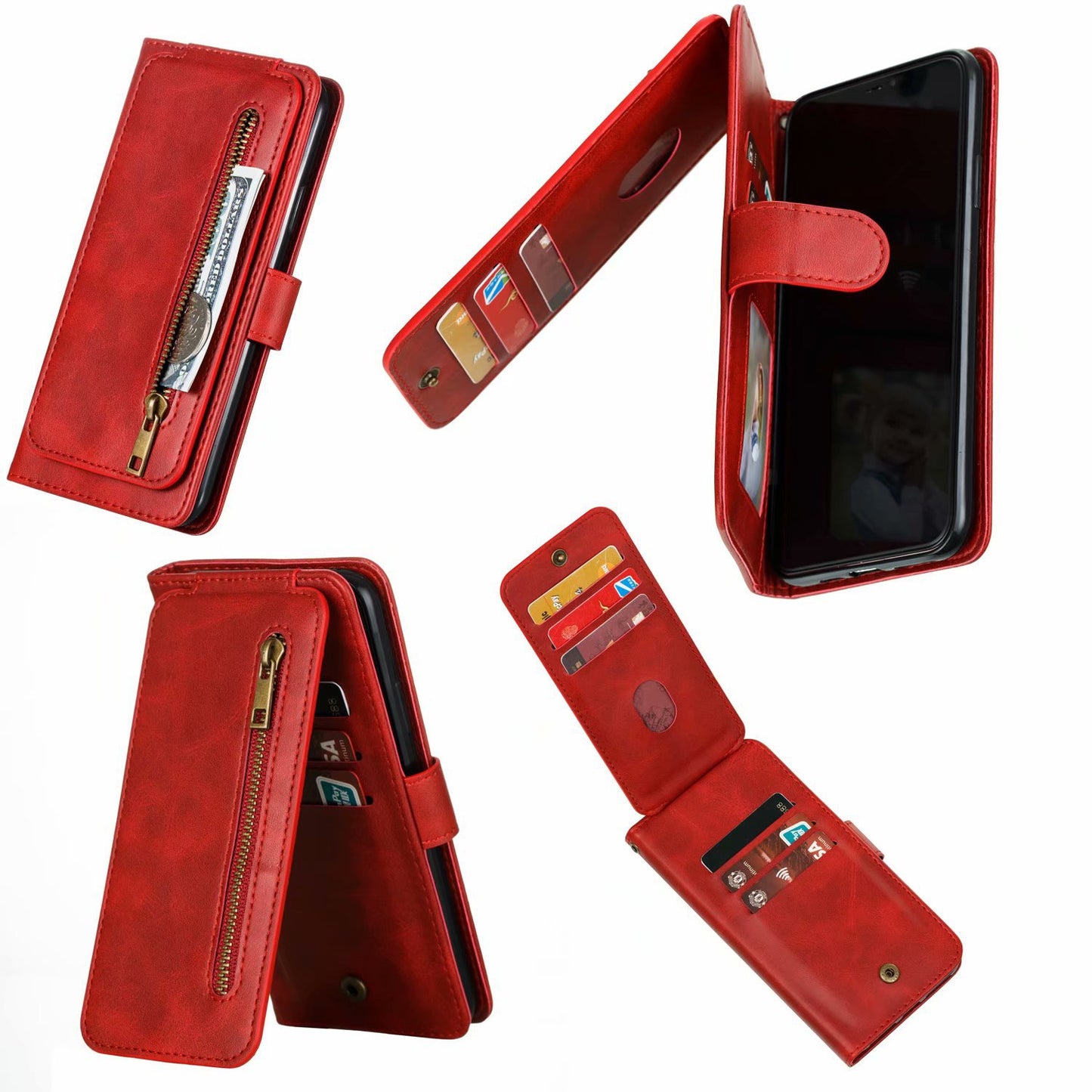 Flip Case For iPhone 13 Pro Max Wallet with Zip and Card Holder Red Case Cover FoneFunShop   