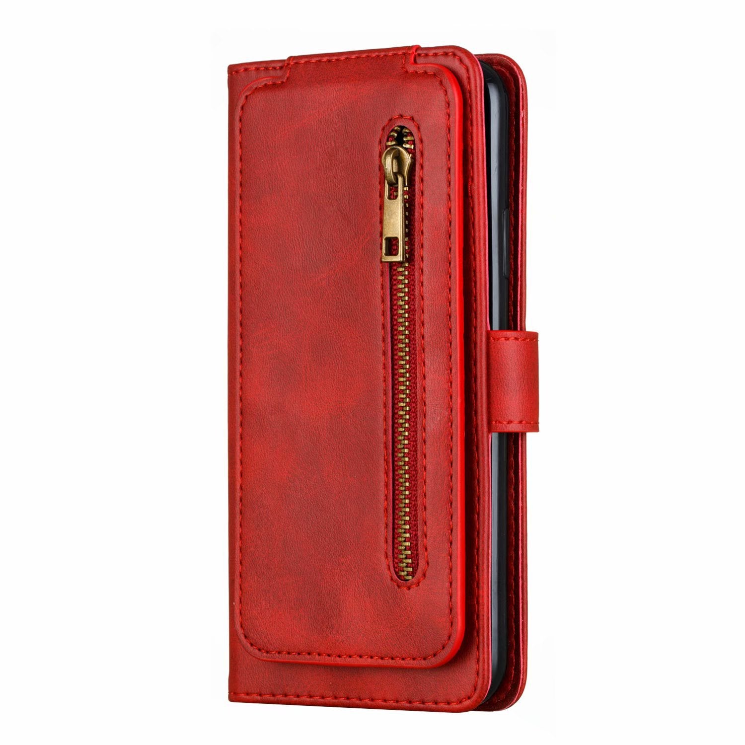 Flip Case For iPhone 13 Wallet with Zip and Card Holder Red Case Cover FoneFunShop   