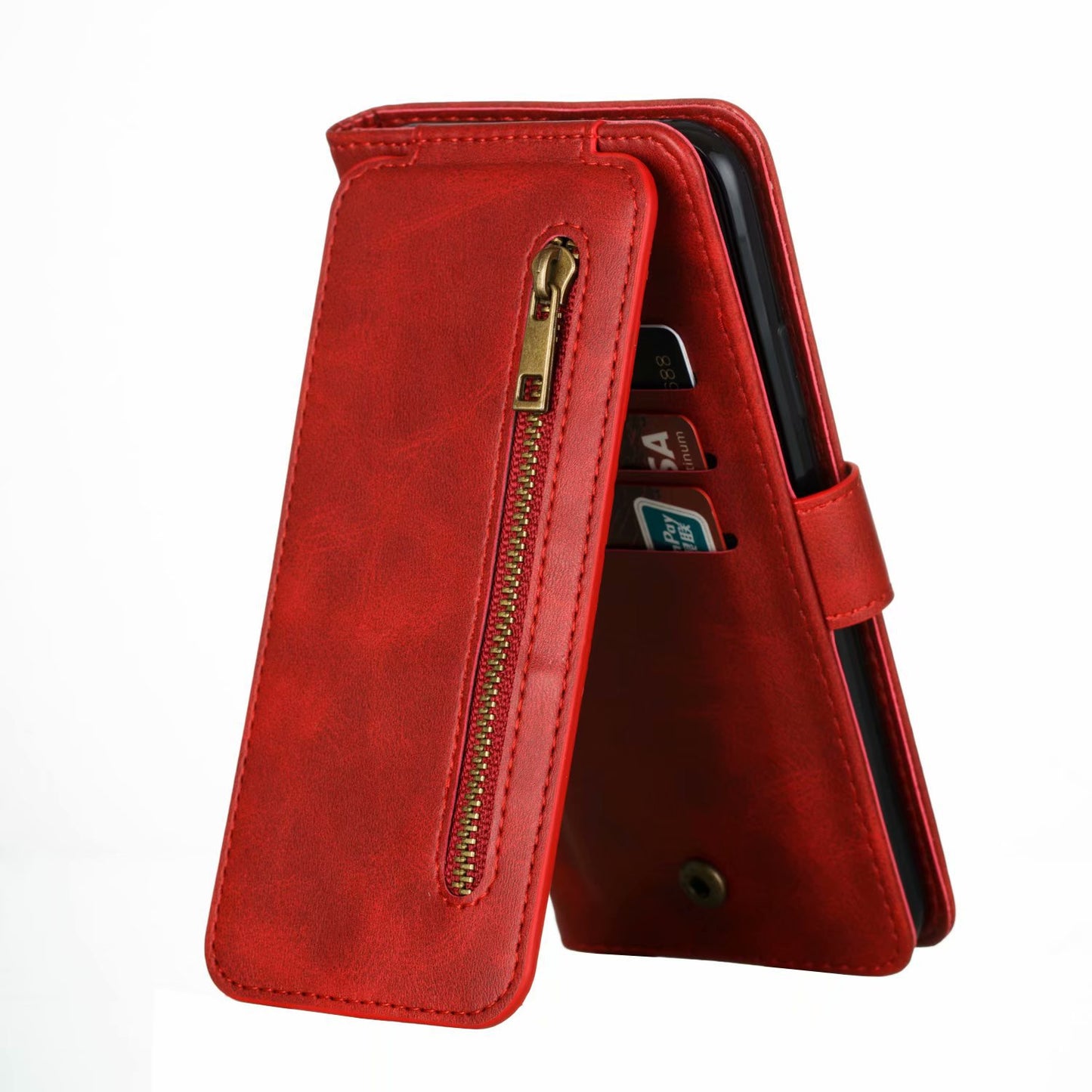 Flip Case For iPhone 13 Pro Max Wallet with Zip and Card Holder Red Case Cover FoneFunShop   