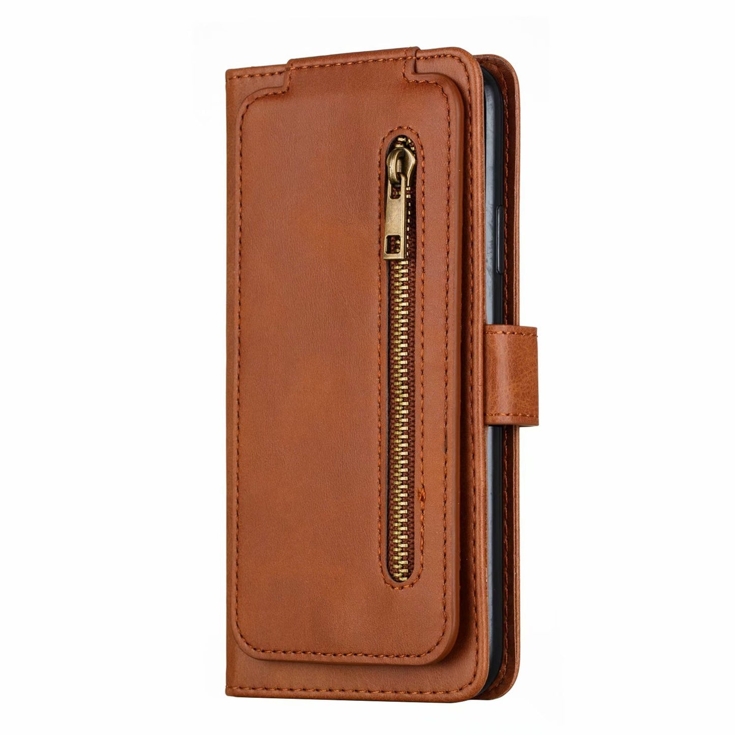 Flip Case For iPhone 13 Wallet with Zip and Card Holder Brown Case Cover FoneFunShop   