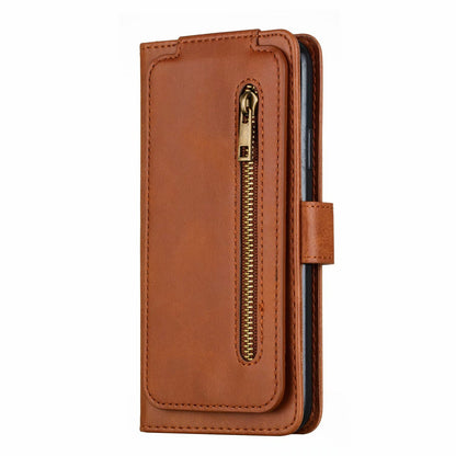 Flip Case For iPhone 13 Wallet with Zip and Card Holder Brown Case Cover FoneFunShop   