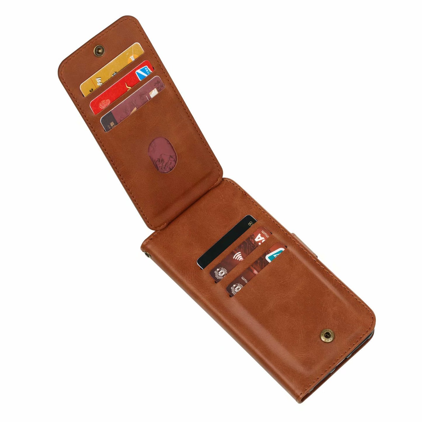 Flip Case For iPhone 13 Wallet with Zip and Card Holder Brown Case Cover FoneFunShop   