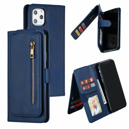 Flip Case For iPhone 13 Pro Wallet with Zip and Card Holder Blue Case Cover FoneFunShop   