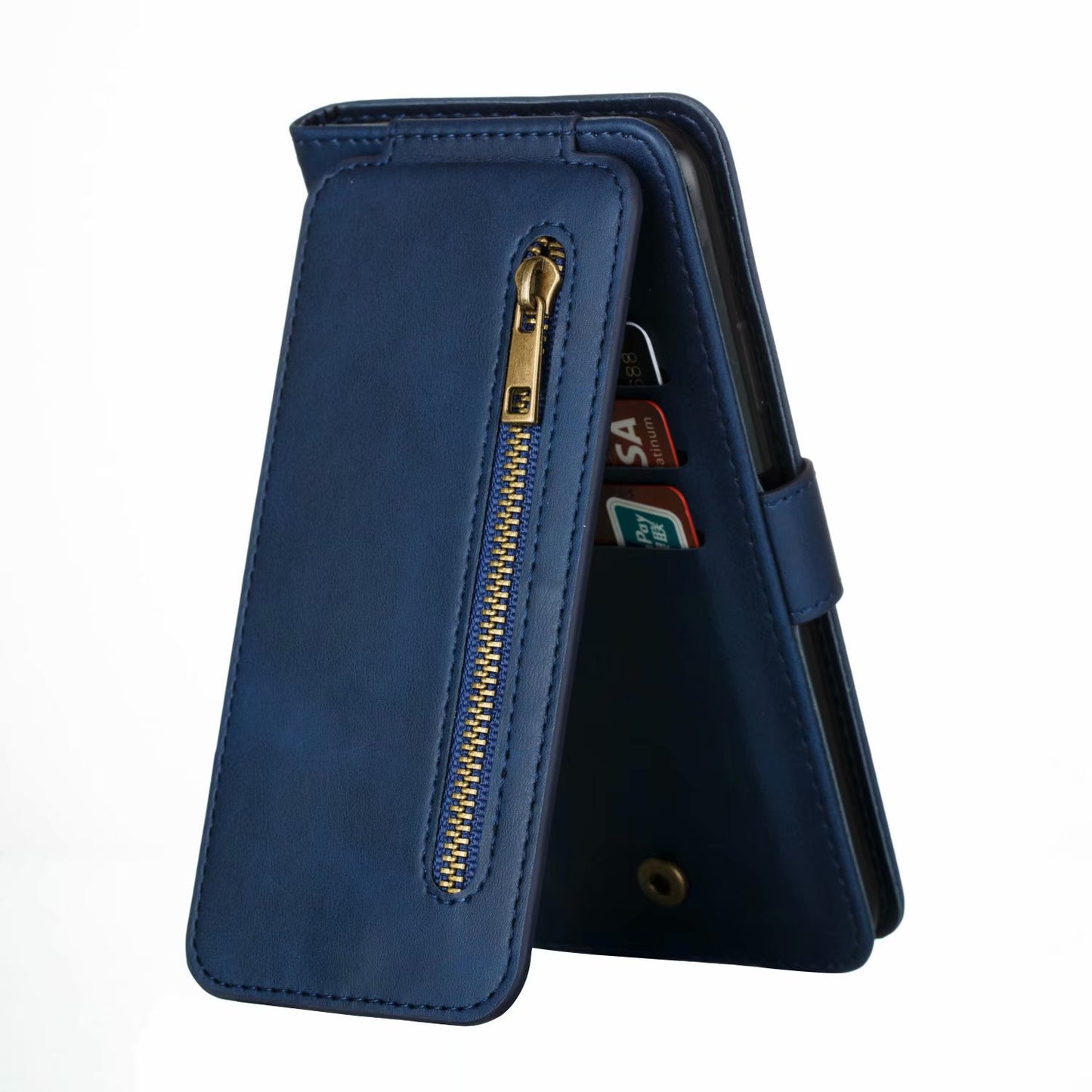 Flip Case For iPhone 13 Wallet with Zip and Card Holder Blue Case Cover FoneFunShop   