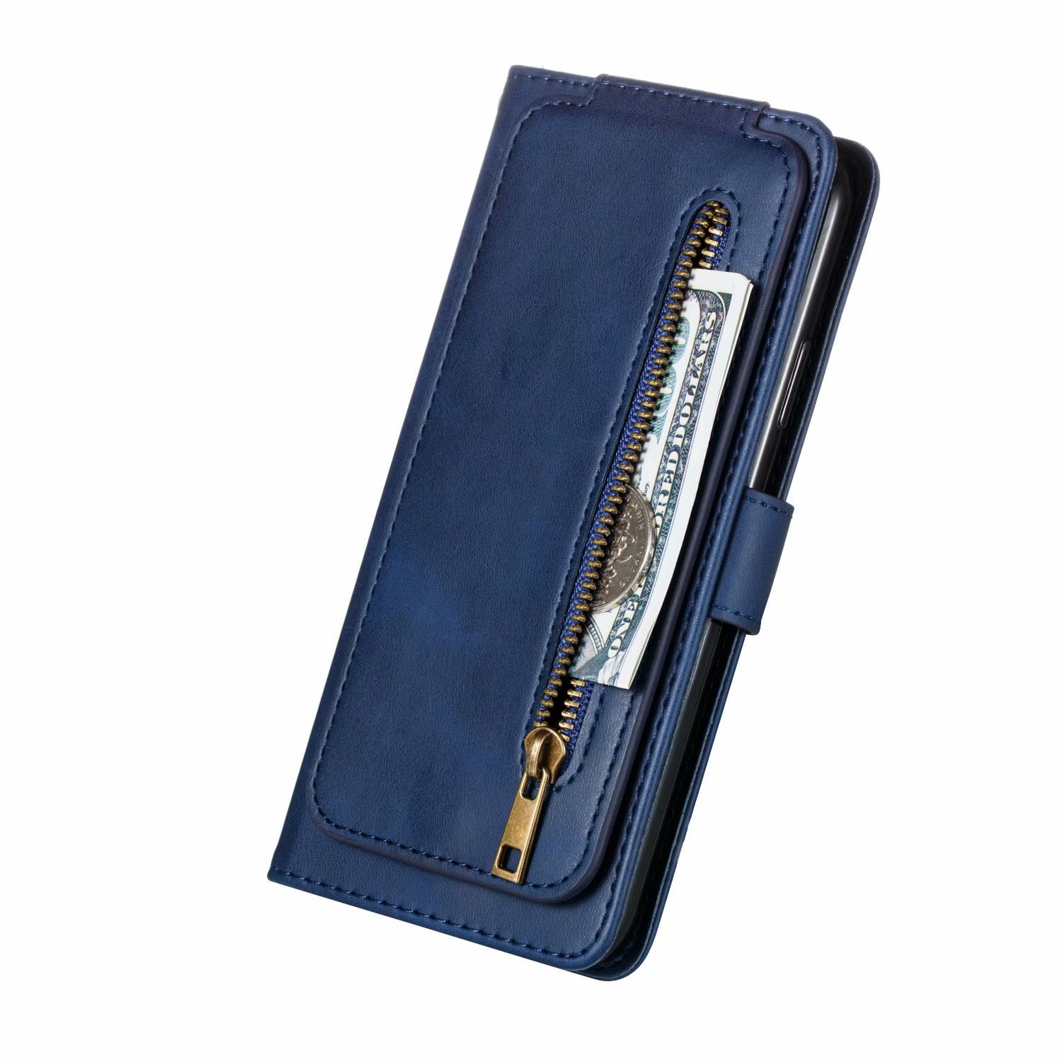 Flip Case For iPhone 13 Wallet with Zip and Card Holder Blue Case Cover FoneFunShop   