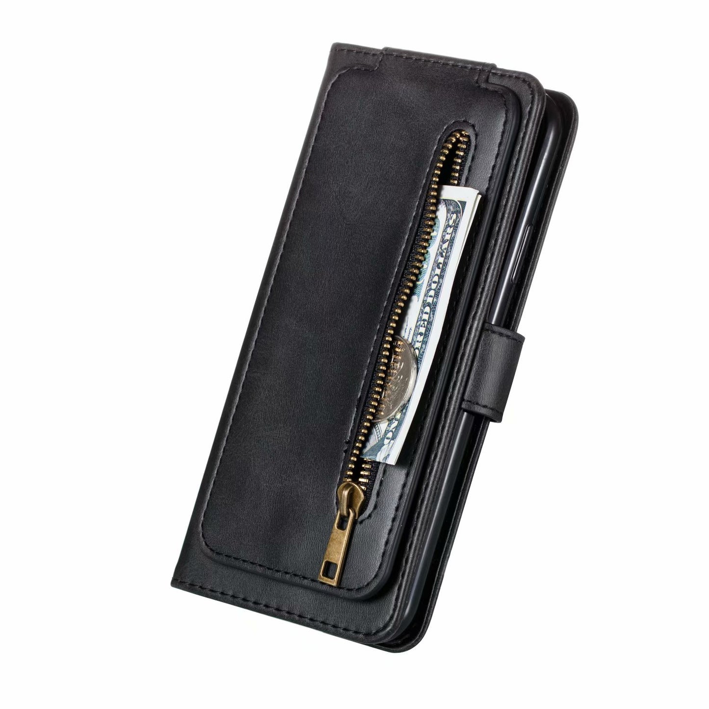 Flip Case For iPhone 13 Wallet with Zip and Card Holder Black Case Cover FoneFunShop   