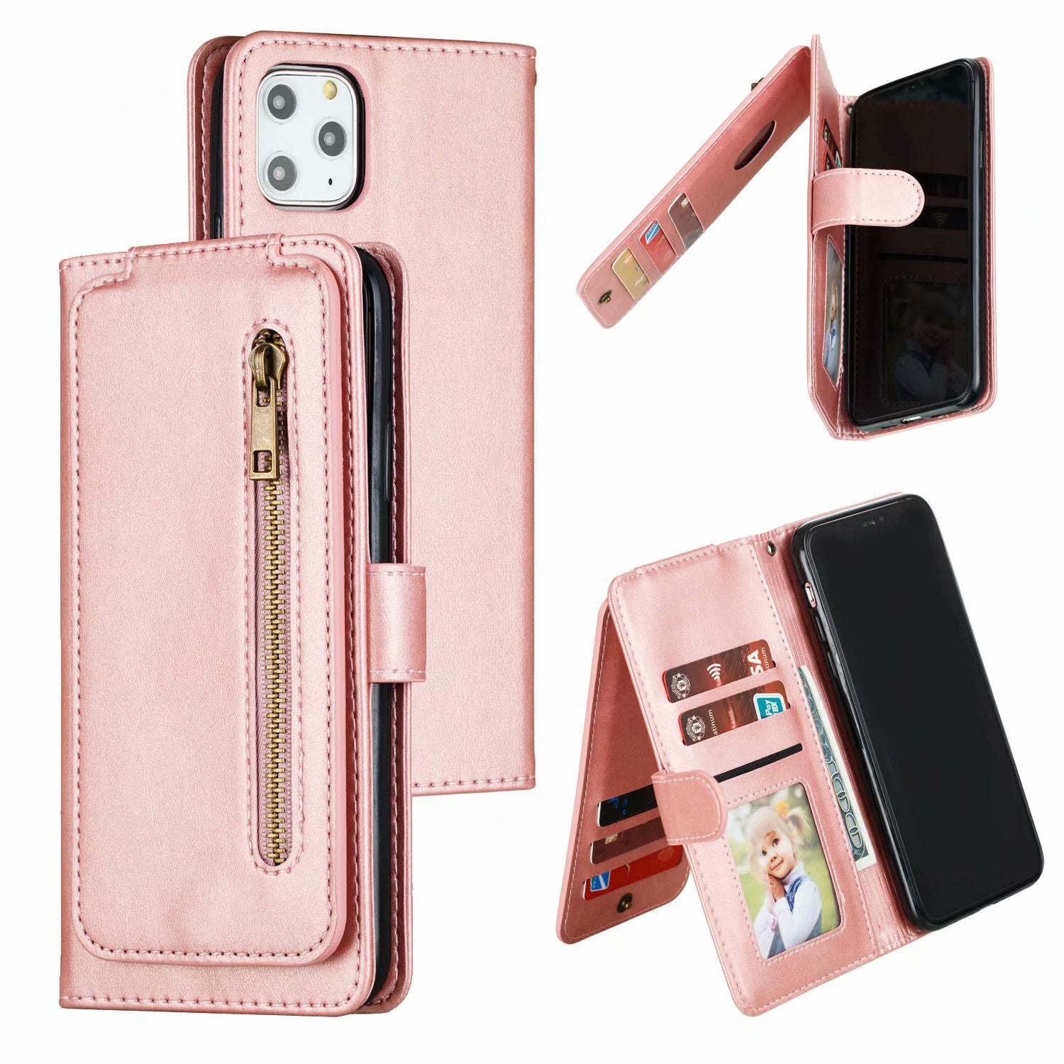 Flip Case For iPhone 13 Pro Max Wallet with Zip and Card Holder Pink Case Cover FoneFunShop   