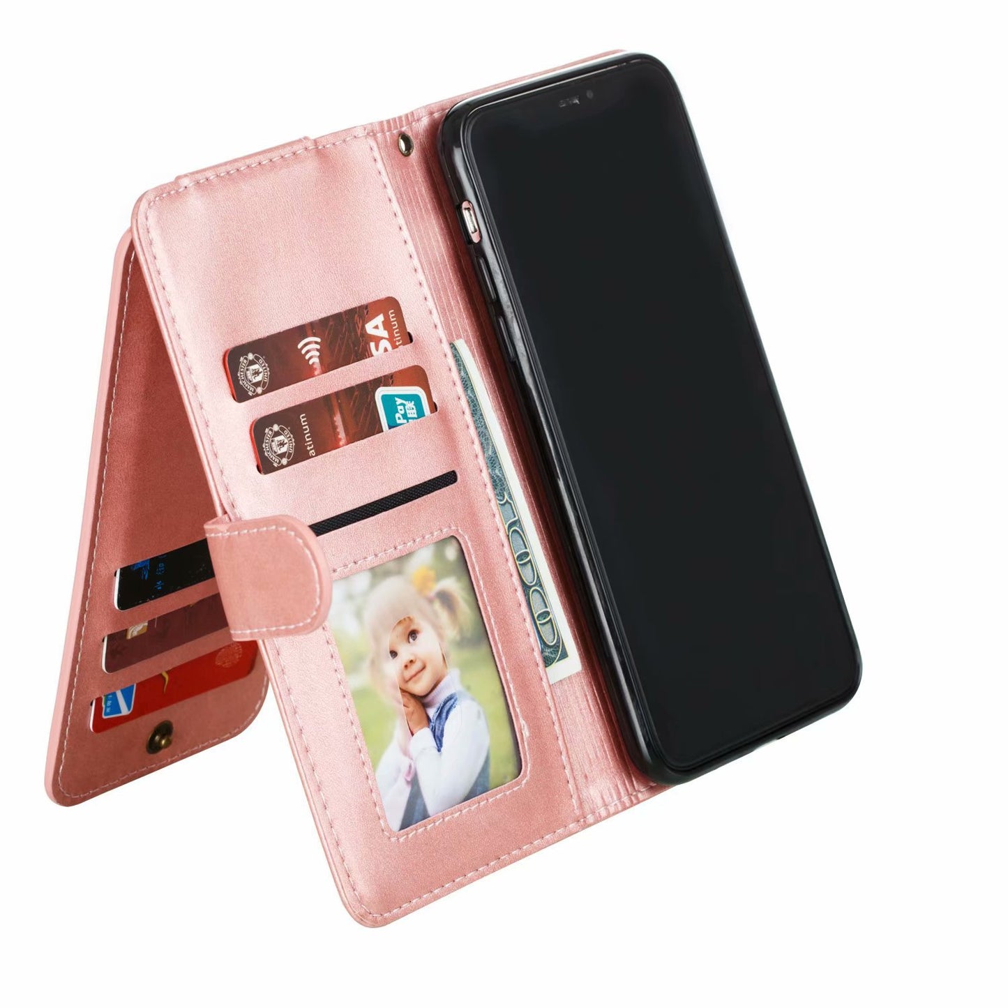 Flip Case For iPhone 13 Pro Max Wallet with Zip and Card Holder Pink Case Cover FoneFunShop   