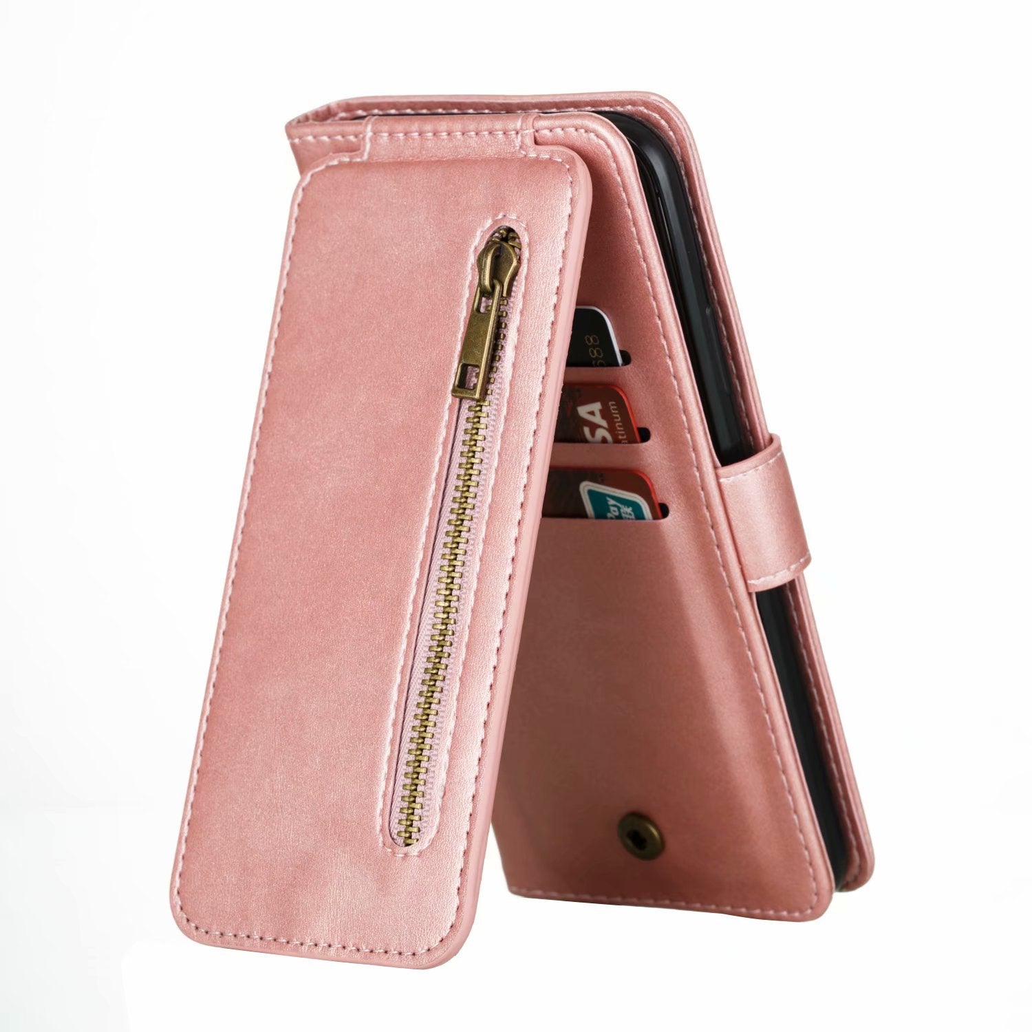 Flip Case For iPhone 13 Pro Max Wallet with Zip and Card Holder Pink Case Cover FoneFunShop   