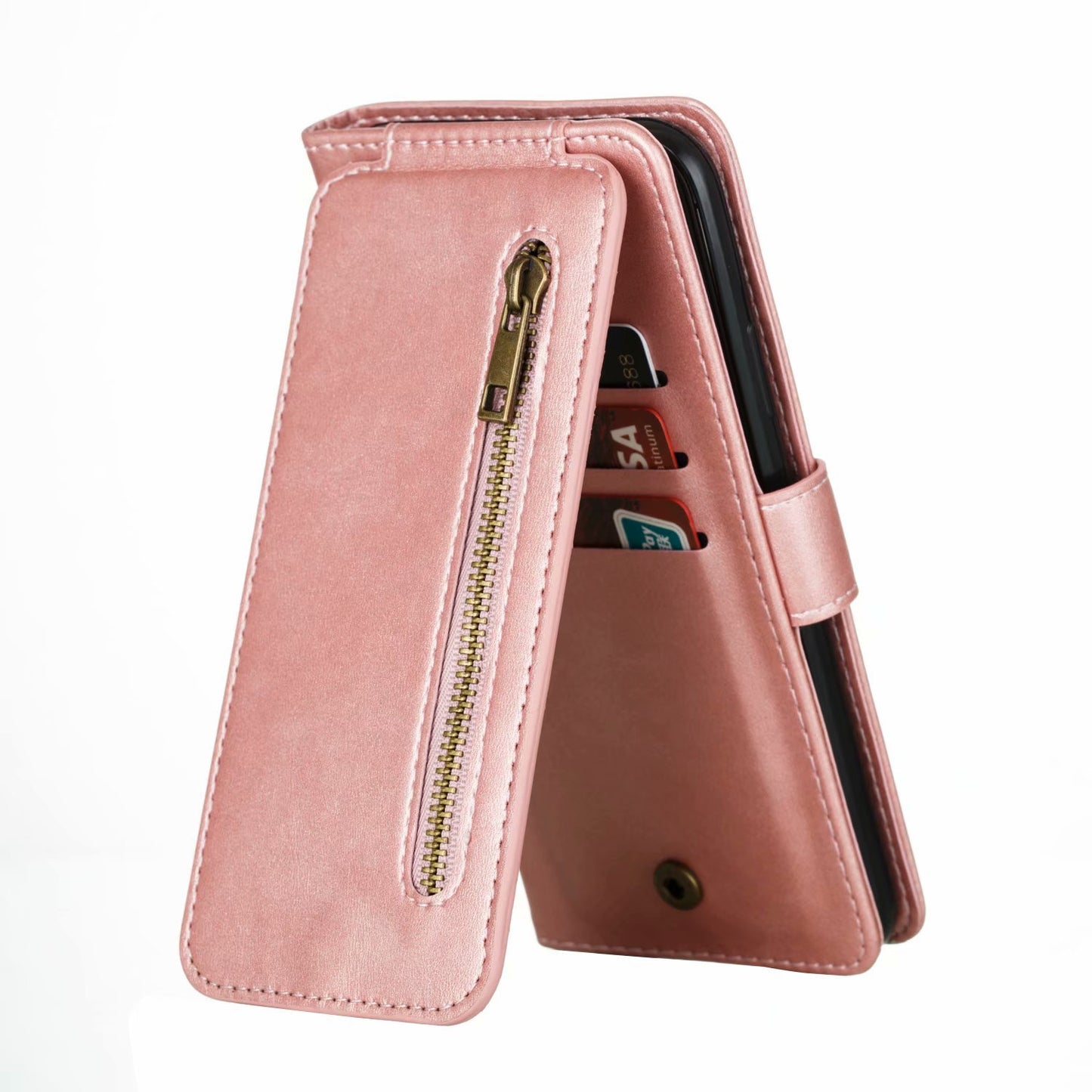 Flip Case For iPhone 13 Pro Wallet with Zip and Card Holder Pink Case Cover FoneFunShop   