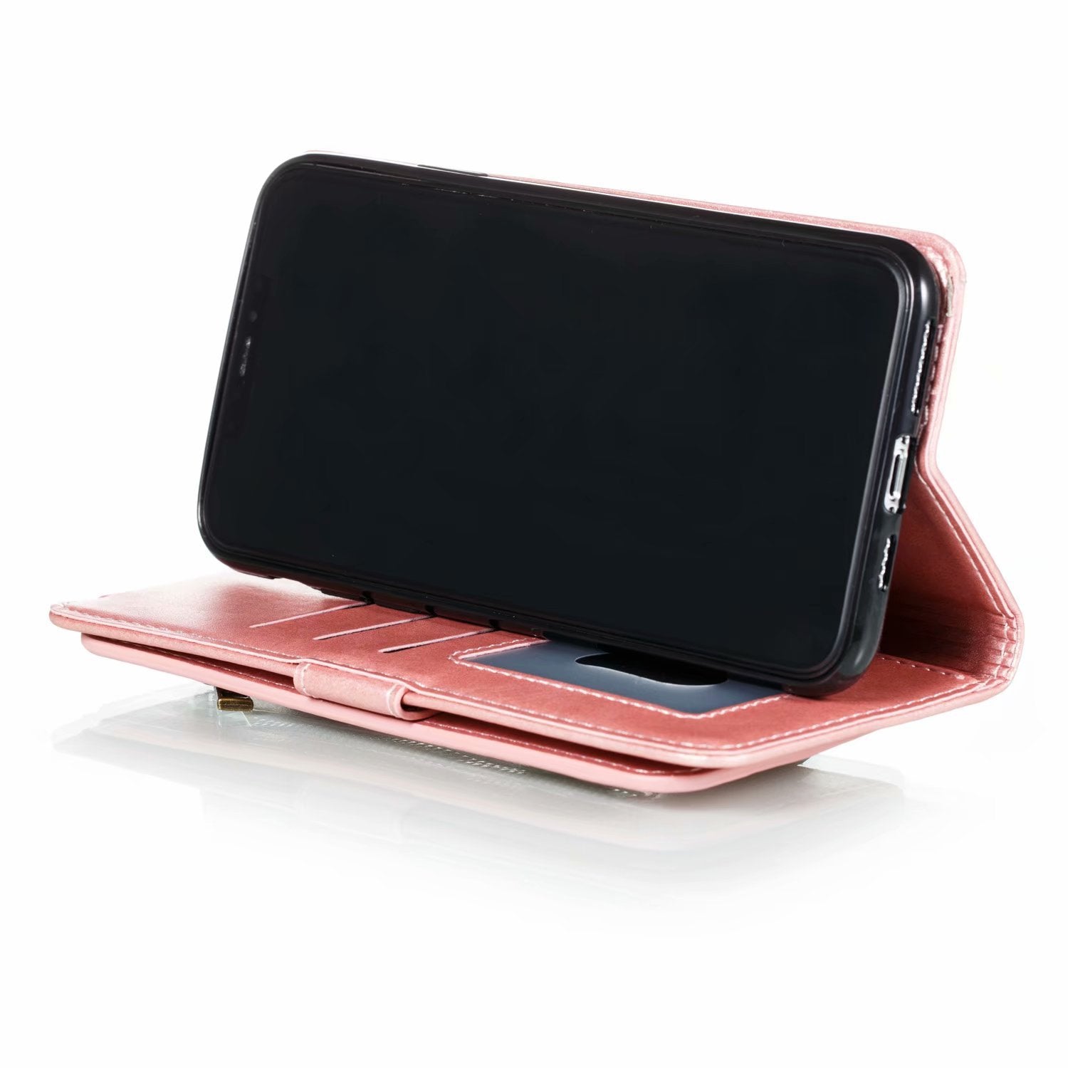 Flip Case For iPhone 13 Pro Wallet with Zip and Card Holder Pink Case Cover FoneFunShop   