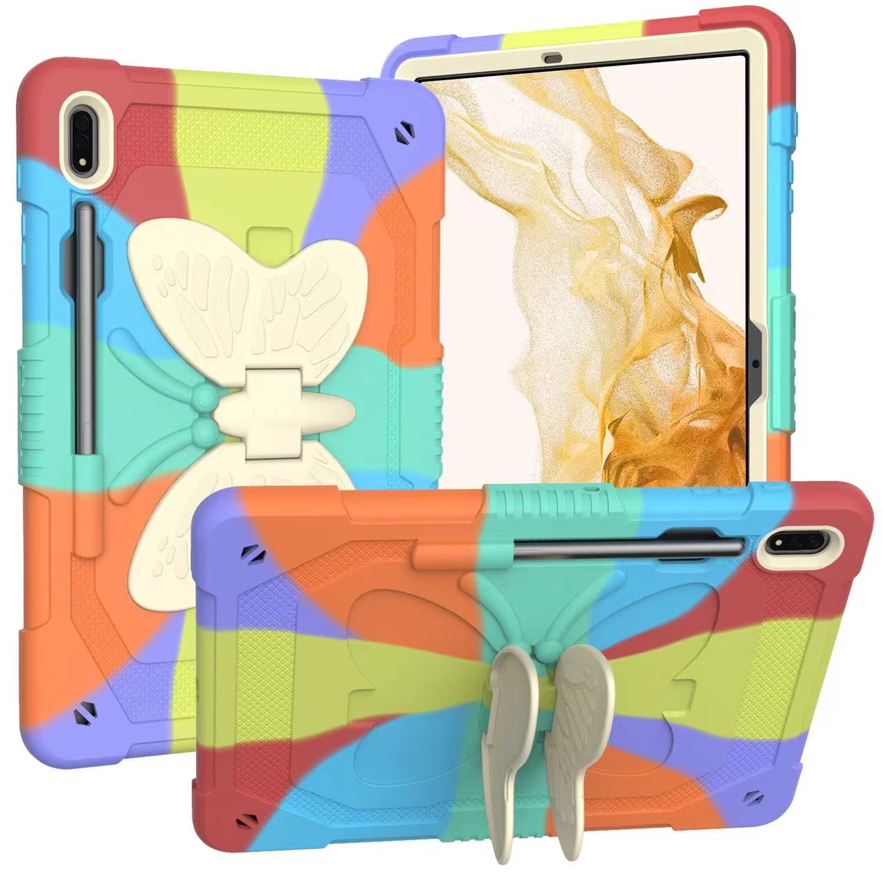 Case For iPad 10th Gen 10.9 Multi Coloured Green Rainbow with Strap Butterfly Case Cover FoneFunShop   